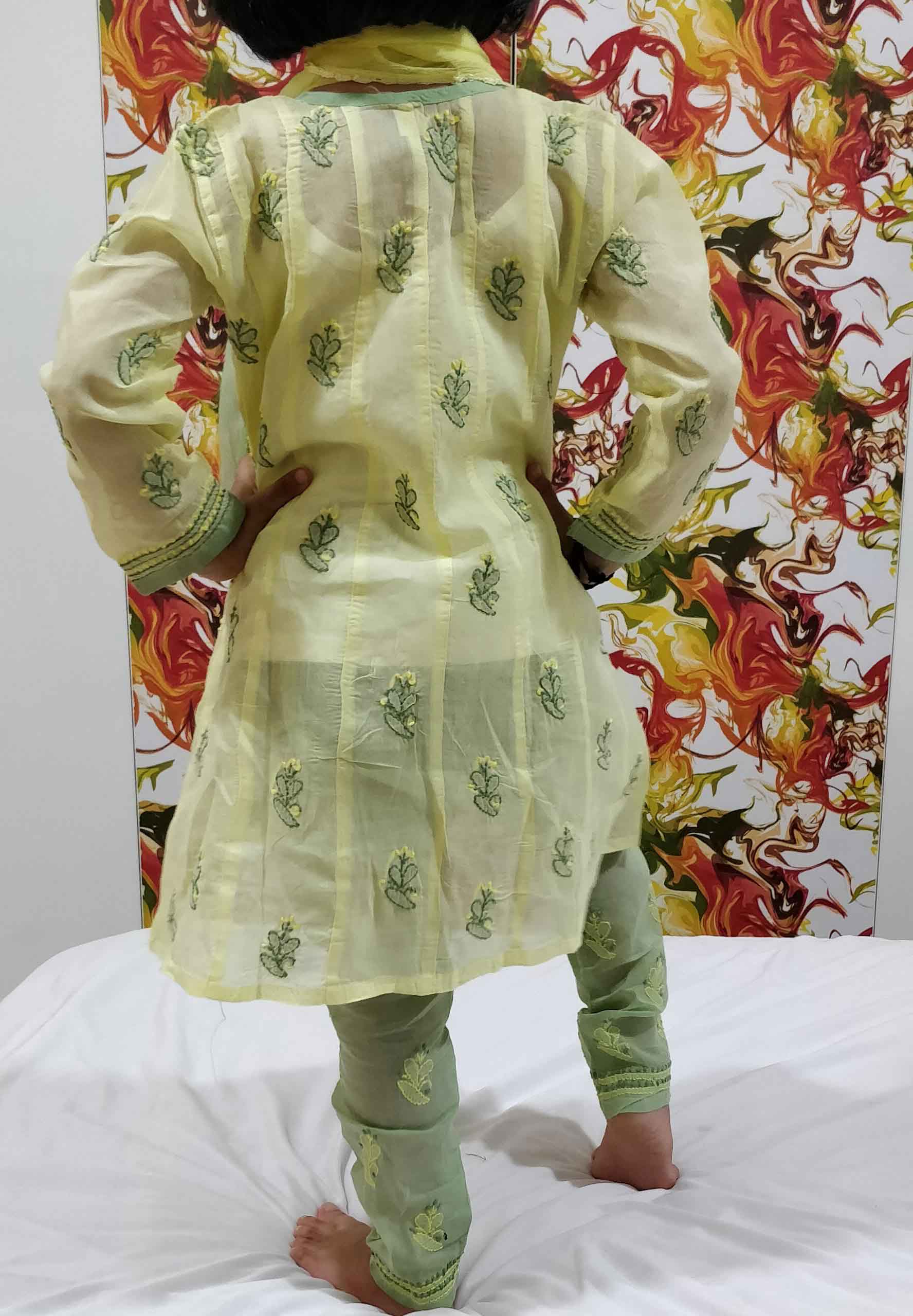 Yellow Chikankari anarkali with magenta dupatta - Rangpur Fashion